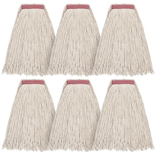 Matthew Cleaning 16oz 6Pack Cotton Floor Mop,Cotton Looped-Open String Heavy Duty String Refills, Universal Headband Blend ,Mop Head Replacement for Home, Industrial and Commercial Use(White) - color: White, size: 16oz 6 Pack