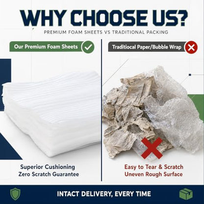 50 Pack 12x12 Inch 1mm PE Foam Wrap Sheets for Moving Shipping Glassware