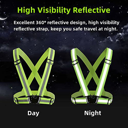 Reflective Strap Safety Vest Gear - 2-10 Pack Adjustable High Visible Reflective Running Gear for Women Men Night - color: Red X2