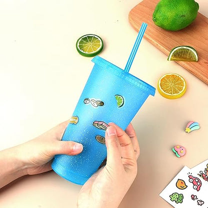 24 Pack Plastic Tumblers with Lids and Straws, Reusable Colorful Cups for Parties, Birthdays, Iced Coffee, Travel, Cold Drink Bulk Tumblers (24 oz, Blue) - color: Blue-24pcs