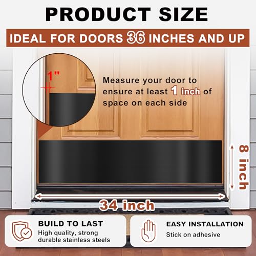 4 PCS 8" x 34" Self Adhesive Brushed Door Kick Plate for 36" Door Bottom - color: Brushed Black, size: 4 PCS