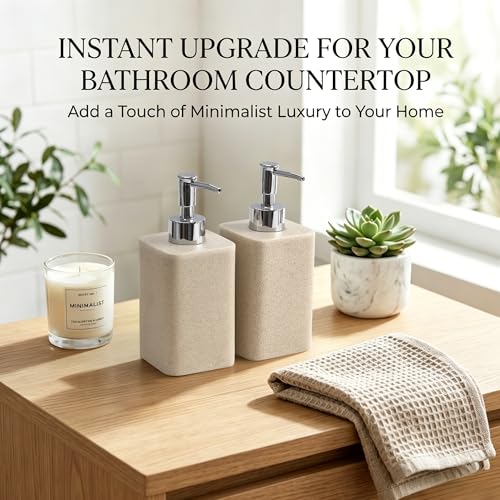 YMXYJM 2 pcs Hand Soap Dispenser Set - 11oz Refillable Resin Liquid Soap Dispensers with Rustproof Pump, Lotion Dispenser Includes Silicone Funnel for Bathroom Countertop or Kitchen, Beige - color: Beige