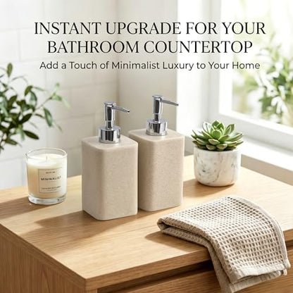 YMXYJM 2 pcs Hand Soap Dispenser Set - 11oz Refillable Resin Liquid Soap Dispensers with Rustproof Pump, Lotion Dispenser Includes Silicone Funnel for Bathroom Countertop or Kitchen, Beige - color: Beige