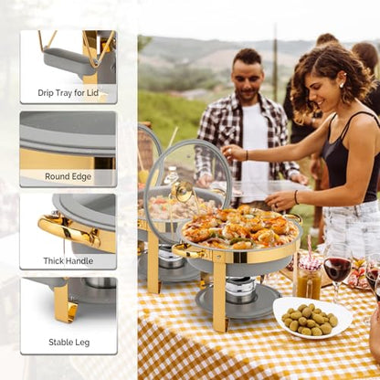 ROVSUN 6QT Chafing Dishes for Buffet 4 Pack, [Game Changer Maifanite-Coated] Chafing Dish Buffet Set, [Unique Gray & Gold Color] Chafers and Buffet Warmers Sets with Lid Holder for Party Wedding - color: Gray-gold