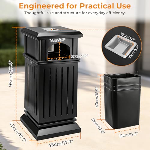 BEAMNOVA Commercial Outdoor Trash Can with Lid, Black, 17.7 * 37.4 in - color: Black, size: 17.7*17.7*37.4 in