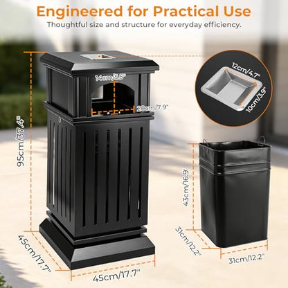 BEAMNOVA Commercial Outdoor Trash Can with Lid, Black, 17.7 * 37.4 in - color: Black, size: 17.7*17.7*37.4 in