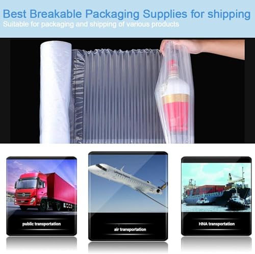 Bubble Cushioning Wrap Roll, 12 inch x144 Feet, Inflatable Air Pillow Column Wrap for heavy duty Packing and Moving, Large Bubble Wine Bottle Protector Breakable Shipping Supplies with Free Pump - size: 12inch * 144ft