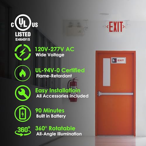 Gruenlich Exit Sign with Emergency Light, Battery Backup, 6 Pack - size: 6-pack