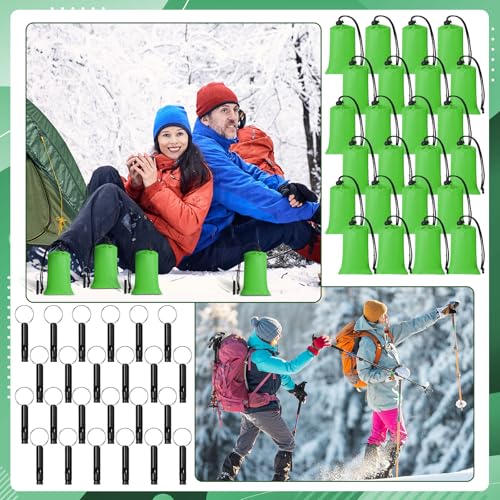 Qunclay 24 Set Emergency Sleeping Bag Survival Bivvy Sack Whistles - color: Green