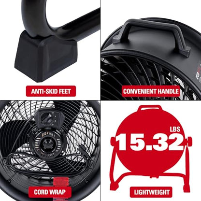 ECOMAX Drum Fan, 16 Inch High Velocity Industrial Shop Fan, Ultra-Quiet - size: 16Inch