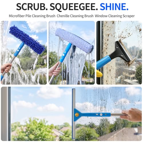 Window Cleaning Kit - 14pc Window Cleaner Tools, 79” High Window Squeegee with Extension Pole for Safe Outdoor Washing, Window Washing Kit with All Necessary Tools