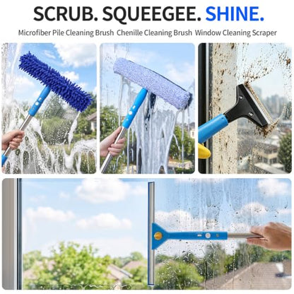 Window Cleaning Kit - 14pc Window Cleaner Tools, 79” High Window Squeegee with Extension Pole for Safe Outdoor Washing, Window Washing Kit with All Necessary Tools