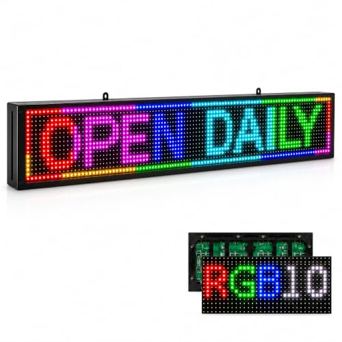 P10 Programmable LED Sign 40" x 8", Compact Outdoor LED Sign for Business, Full Color RGB Scrolling Display with WiFi & USB Control, IP65 Waterproof Digital Advertising Sign for Store Window, Small Shop & Café - size: P10 40*8 INCH