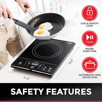 Mueller RapidTherm Portable Induction Cooktop,1800W Single Burner Hot Plate with 8 Power Levels, 8 Temperature Settings, 4 Presets, 4-Hour Timer, Auto Shut-Off & Child Lock for RV, Dorm, Small Kitchen
