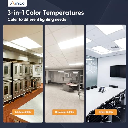 Amico 6 Pack 2x4 LED Flat Panel Light with 3CCT Selectable, 50W, ETL/FCC - size: 6 Pack