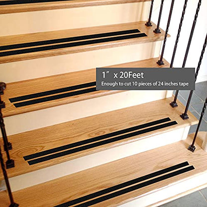 Grip Tape - Heavy Duty Anti Slip Tape 80 Grit Non Slip for Stairs Outdoor/Indoor, Waterproof High Traction Stairs Non Skid Treads, Durable Triple Layer Adhesive - Black (1 Inch x 20 Feet) - size: 1 Inch x 20 Feet