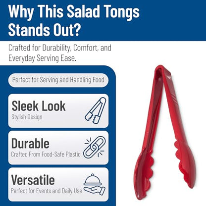 Carlisle FoodService Products Carly Tongs, Plastic Serving Tongs, for Kitchens, Restaurants, and Catering, Acetal, 8.85 Inches, Red, (Pack of 12) - color: Red, size: 9" Utility Tong, style: 12 Pack