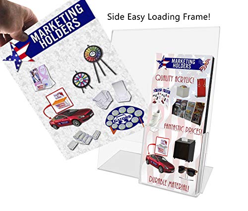 Acrylic Sign Holder 8.5" x 11" with 4" x 9" Trifold Slot Slanted Side Load Clear Countertop Display for Signs in Lobbies Retail Stores Hotels and Doctors Offices by Marketing Holders - size: 8.5"W x 11"H Side Load w/Pocket