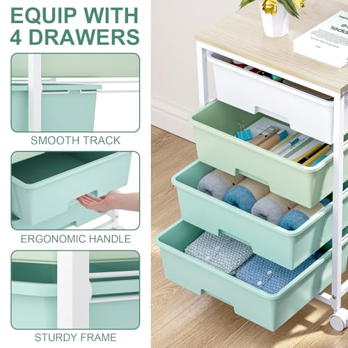 SYKIARIOL Rolling Cart with Drawers, 4-Drawer Utility Cart, Green - color: Green