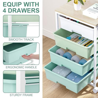 SYKIARIOL Rolling Cart with Drawers, 4-Drawer Utility Cart, Green - color: Green