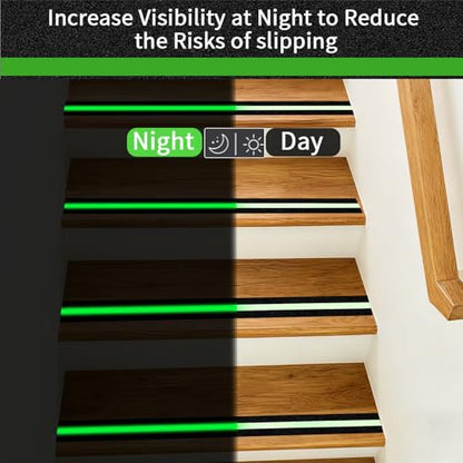 Glow in Dark Anti Slip Tape, 2" x50FT Heavy Duty Waterproof Safety Grip Tape for Stairs, Pool, Bathroom - Black & Glow Stripe Indoor/Outdoor Multi-Purpose Traction Tape - size: 2IN x 50FT