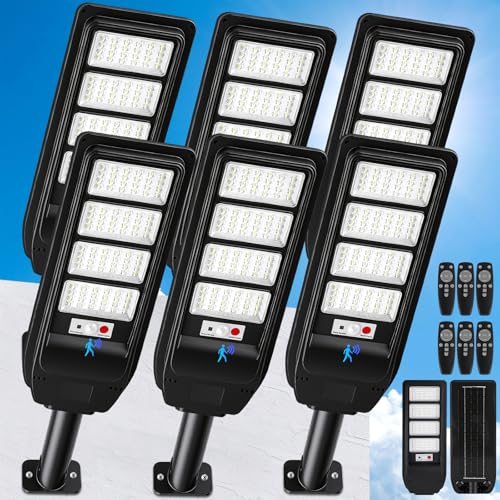 Solar Street Lights Outdoor Waterproof, 18000LM 6500K LED Solar Flood Lights with Motion Sensor, Dusk to Dawn Solar-Powered Light for Outside, Security Lights for Parking Lot Yard Driveway, 6-Pack - size: 6-Pack