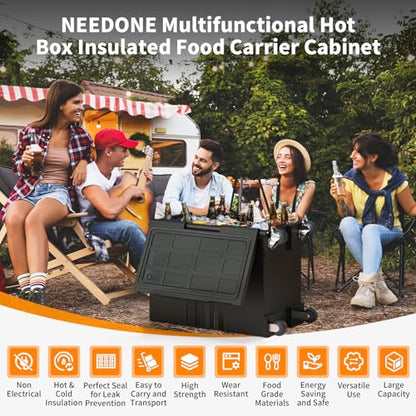 NEEDONE Food Warmer, 127 Qt Hot Box LLDPE Insulated Food Pan Carrier for Hot/Cold Food, w/Lockable Wheels, Double Buckles, Handles,Vent Hole, for Catering Restaurants Camping Family Party - size: 127 Quart