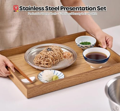 WAGENSTEIGER 3-Piece Stainless Steel Mixing Bowl Set with Strainer & Oil Drain Tray – Nesting Prep & Baking Bowls with Measurement Marks (9.45 in) - size: 9.45 in