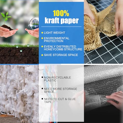 Honeycomb Packing Paper Roll 12" x 295 FT with Fragile Stickers– Biodegradable Cushioning Wrap for Moving, Shipping & Gift Wrapping – 100% Recyclable, FSC Certified Eco-Friendly Packaging - size: 12" x 295ft