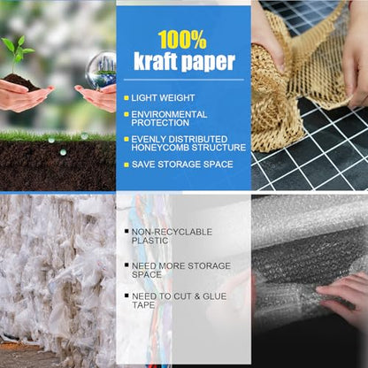 Honeycomb Packing Paper Roll 15" x 295 FT with Fragile Stickers– Biodegradable Cushioning Wrap for Moving, Shipping & Gift Wrapping – 100% Recyclable, FSC Certified Eco-Friendly Packaging - size: 15" x 295ft