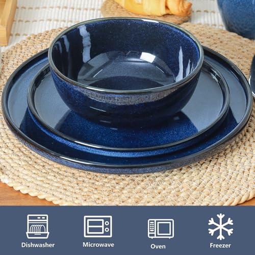 Vicrays Ceramic 12 Pieces Dinnerware Set - Dinner Plates Salad Plates Cereal Bowls Set Service for 4 - Scratch Resistant Microwave Oven Dishwasher Safe - Blue - color: Blue