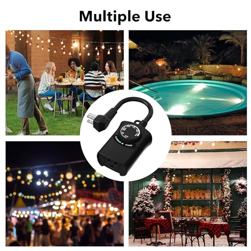 HBN Outdoor Light Timer Waterproof, Weatherproof Photocell Dusk to Dawn Light Sensor, 2/4/6/8 Countdown Timer, 1 Grounded Outlet for Christmas Lights，Hallowen Deceration，1875W 15A 1/2HP（2 Pack） - size: 1 Outlet-2 Pack