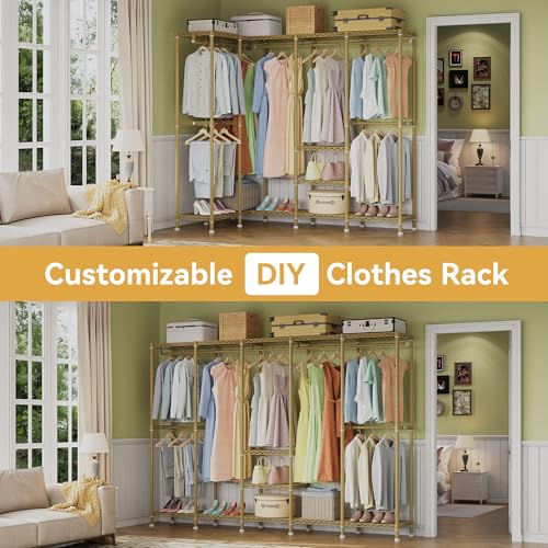 Higeego H5 Heavy Duty Clothes Rack, Freestanding Clothing Rack, Gold - color: Gold