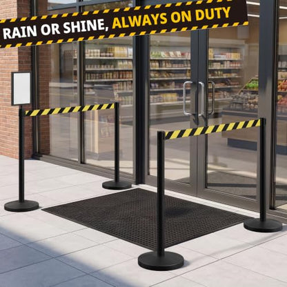 8-Pack Black Stainless Steel Crowd Control Stanchions, 9.8 ft Retractable Black and Yellow Stripe Safety Belts with 2 Sign Holders(Black and Yellow Stripe Belt) - color: Black stanchions w Black and Yellow Stripe Belt, size: 8 pcs