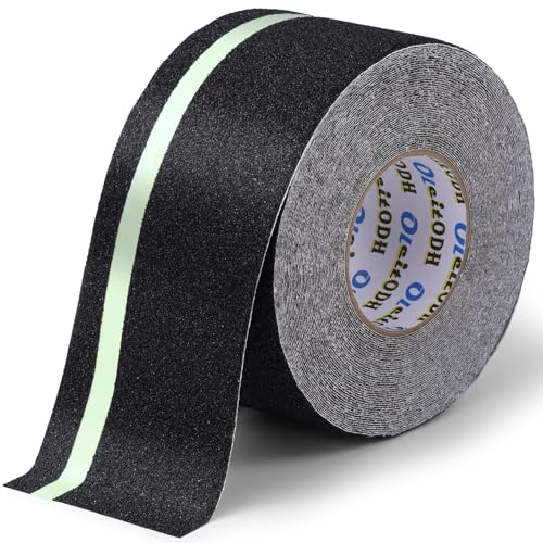 Oleitodh Anti-Slip Traction Tape, 4In x 60Ft, Glow-in-Dark Green Stripe - color: Luminescent, size: 4 in x 60 ft