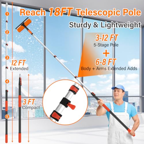 18FT High Reach Duster Cleaning Kit with 3-12 FT Extension Pole - size: Reach 18FT(12FT)