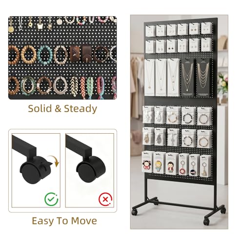 Arbuxzuy 10 Hooks Metal Standing Pegboard Display Stand with Wheels