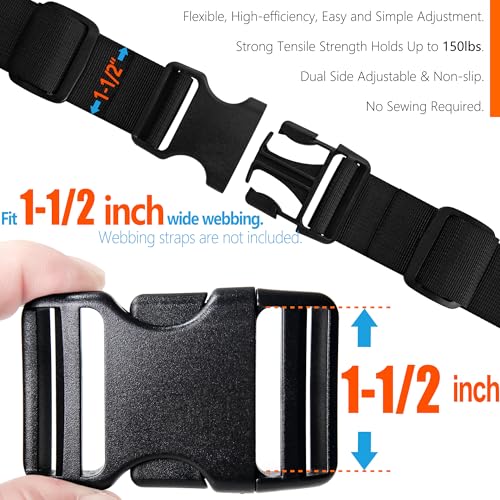 Buckles for 1-1/2 inch Wide Webbing Straps: Quick Side Release Buckle 4 set and Tri-Glide Slide 8 pcs Fit 1.5" Nylon Web Belt, Plastic Snap Fastener Clip Heavy Duty Replacement Dual Adjustable - size: 4 Set for 1-1/2 inch Webbing