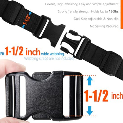 Buckles for 1-1/2 inch Wide Webbing Straps: Quick Side Release Buckle 4 set and Tri-Glide Slide 8 pcs Fit 1.5" Nylon Web Belt, Plastic Snap Fastener Clip Heavy Duty Replacement Dual Adjustable - size: 4 Set for 1-1/2 inch Webbing