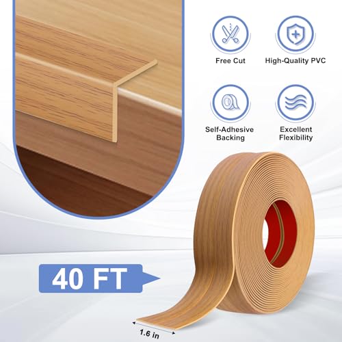 Wall Corner Protector Moulding Trim Peel and Stick - color: Light Brown Wood, size: 1.6 In x 40 Ft