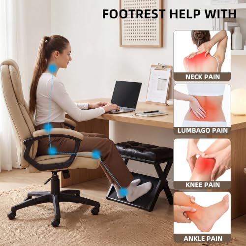 Foot Rest Under Desk at Work, Solid Wood Double Step Footrest - color: Deep Black