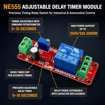 NE555 Adjustable Delay Timer Module, 12V DC