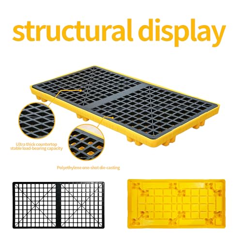 2 Drum Modular Spill Containment Pallet | 2000LBS Capacity | Leakproof Stackable Industrial Tray | 48"x24"x4"