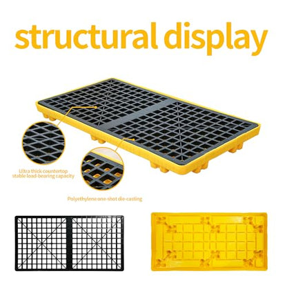 2 Drum Modular Spill Containment Pallet | 2000LBS Capacity | Leakproof Stackable Industrial Tray | 48"x24"x4"