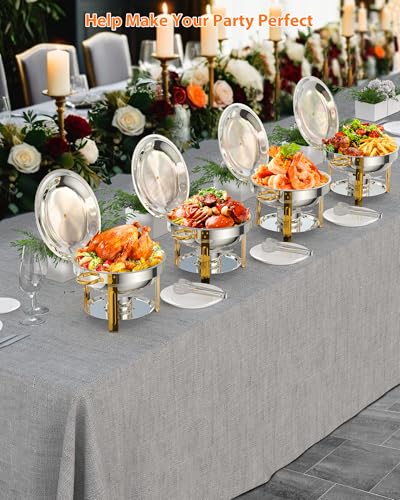 4-Pack 5QT Round Chafing Dish Buffet Set, Stainless Steel