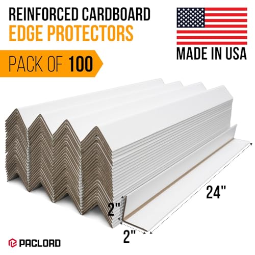 24" x 2" x 2" Reinforced Cardboard Edge Protectors, White (Pack of 100) – 0.16" Thick Heavy-Duty Cardboard Corner Protectors for Shipping – American Quality V-Board Pallet Edge Guard - color: Thickness: 0.16", size: Pack of 100