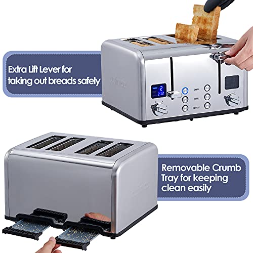 CUSIMAX 4 Slice Stainless Steel Toaster with Digital Display, Silver - color: Silver Stainless Steel, size: 4 Slice