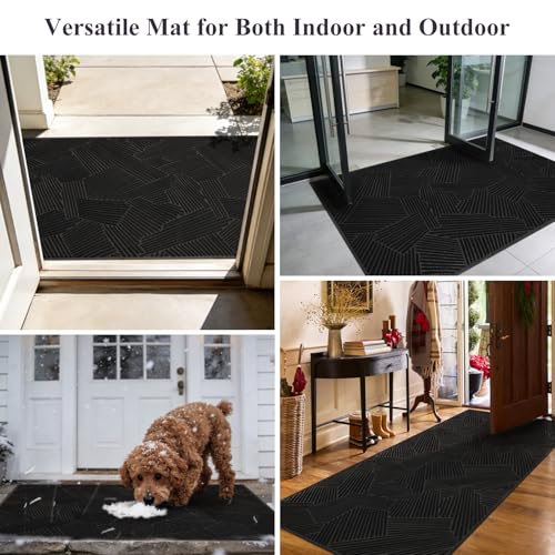 3′ x 10′ Heavy Duty Front Door Mat, Low Profile Entryway Runner Black - color: Black, size: 3' x 10' (Rectangular)