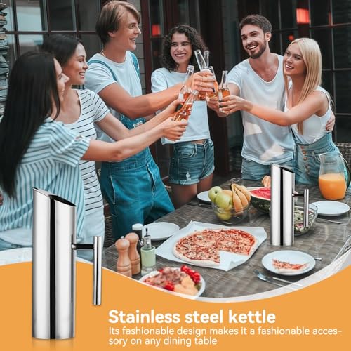 1.5L/53oz Stainless Steel Water Pitcher with Ice Guard, Modern Metal Water Pitcher Silver Carafe Drink Pitcher with Handle and Lid, Beverage Container Jug for Juice Coffee Milk, Iced/Hot Tea - size: Medium