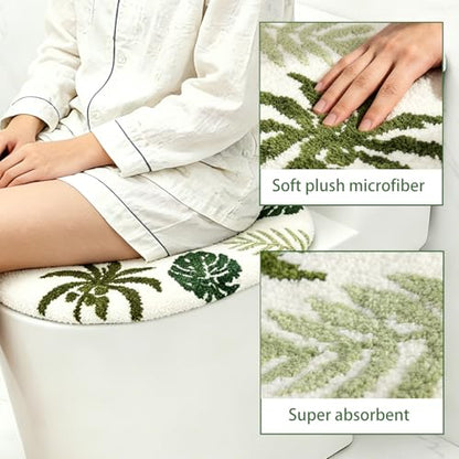 Green turtle leaf bathroom toilet cover, Boho leaf toilet lid, machine washable, suitable for most round, oval and long toilet seats (green) - color: Green